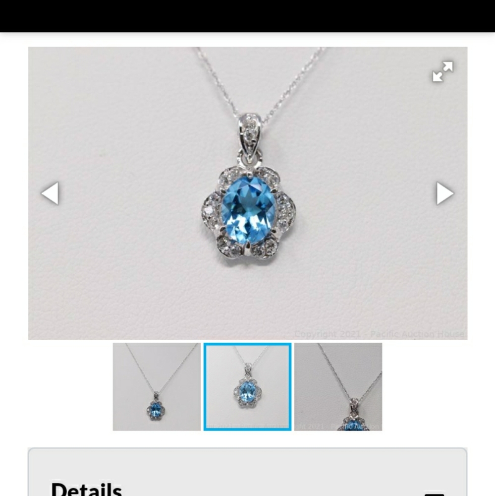 14k White Gold Diamond and Blue Topaz Necklace